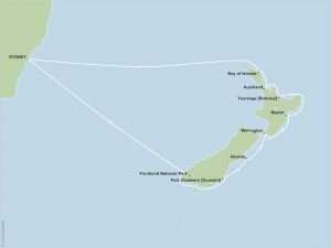 map of 13-night Sydney to New Zealand cruise
