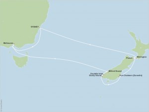 map of 11-night cruise from Sydney, Australia to New Zealand